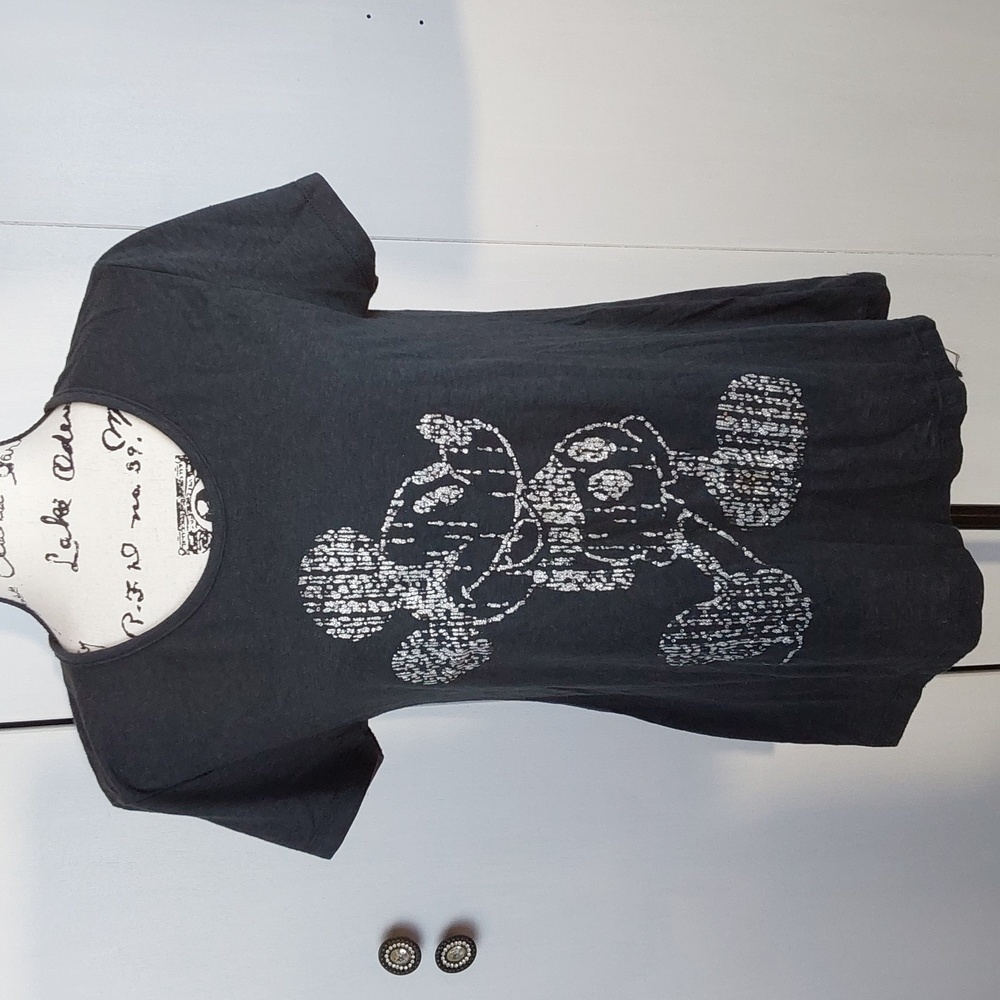 Disney Parks| Womens Gray Glitter Mickey Mouse Shirt Disney World Sz.Medium